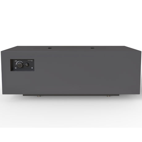 warming trends aon r48 gas fire pit table in charcoal, side view