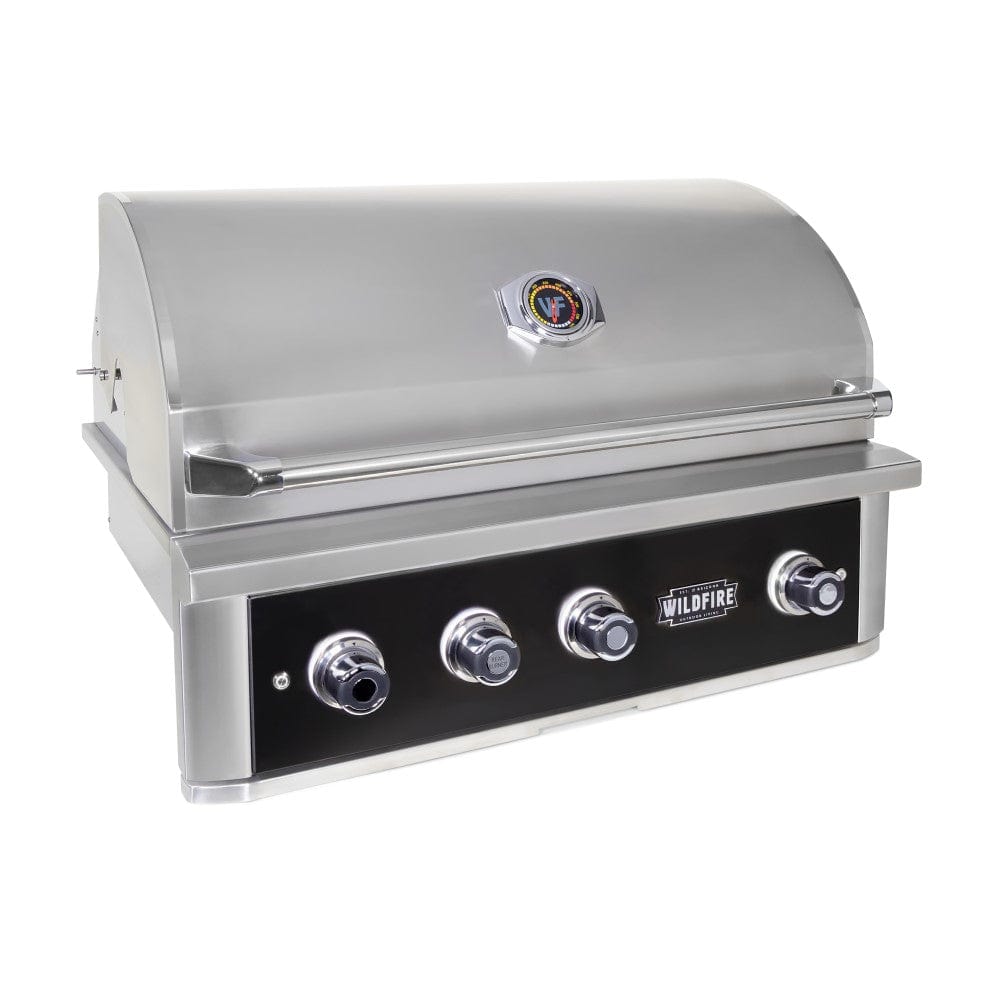 Wildfire Ranch PRO 36-Inch 3-Burner Built-In Gas Grill in Black Stainless Steel Angled View