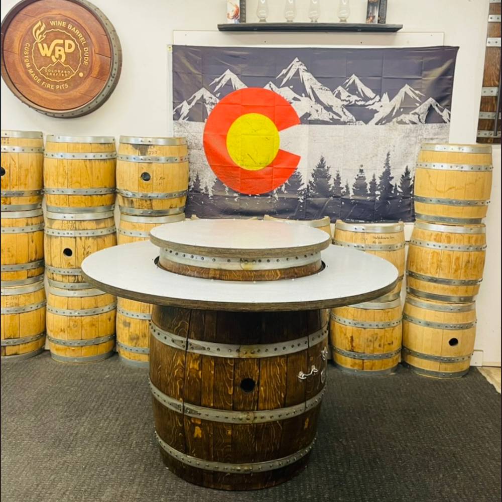 Wine Barrel Dude 46-Inch Dining Height Gas Fire Pit Table with Lid
