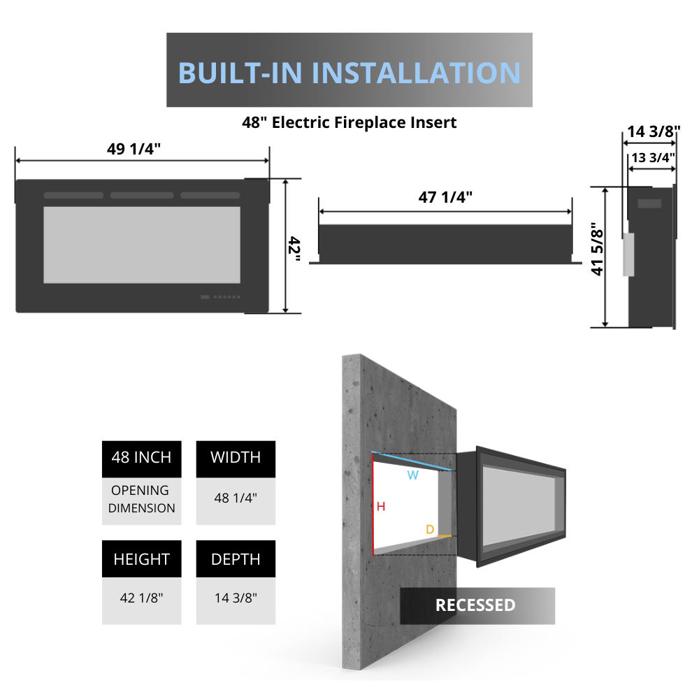 amantii 48" traditional electric fireplace insert specs