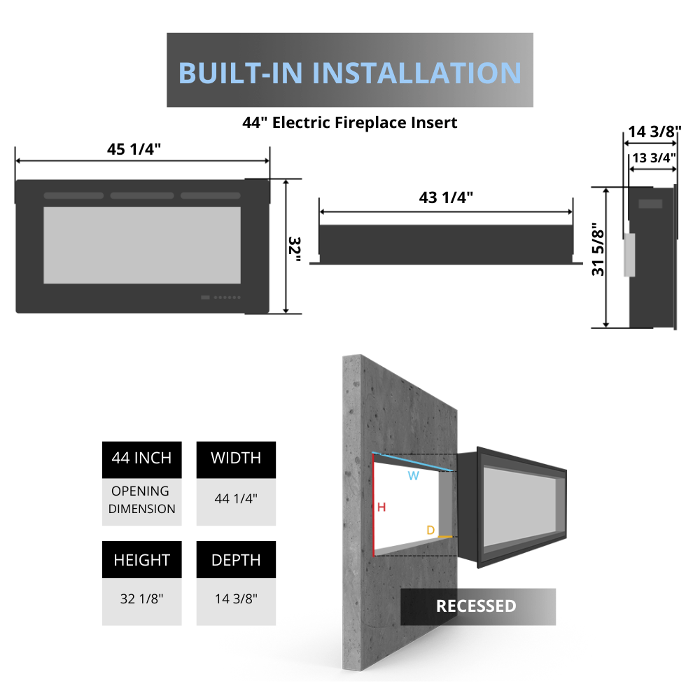 amantii 44" traditional electric fireplace insert specs