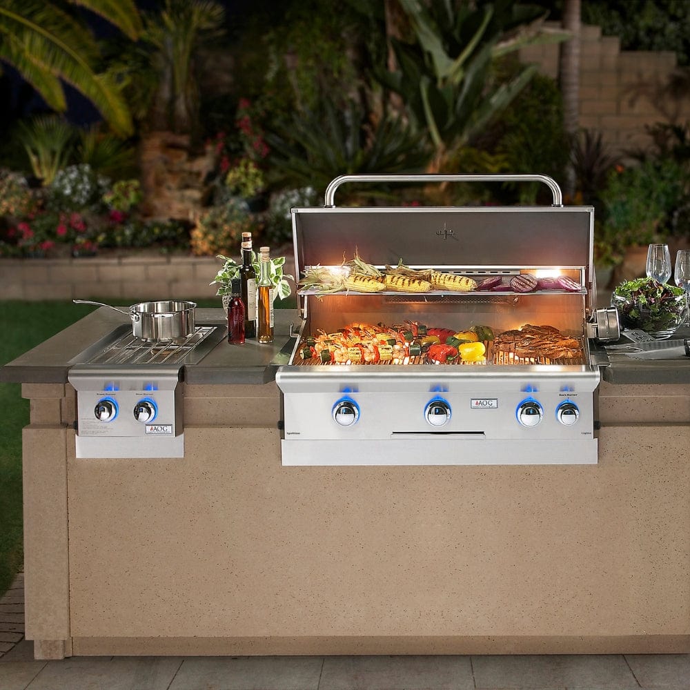 Grilling meat and vegetables on the American Outdoor Grill L 30" Gas Grill