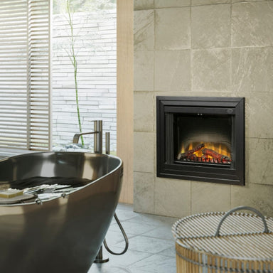 Dimplex 33-Inch Deluxe Built-in Electric Firebox in a bathroom
