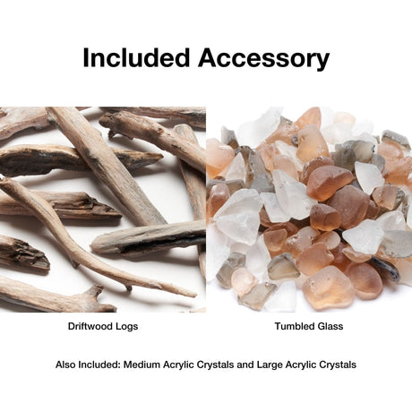 driftwood logs and tumbled glass