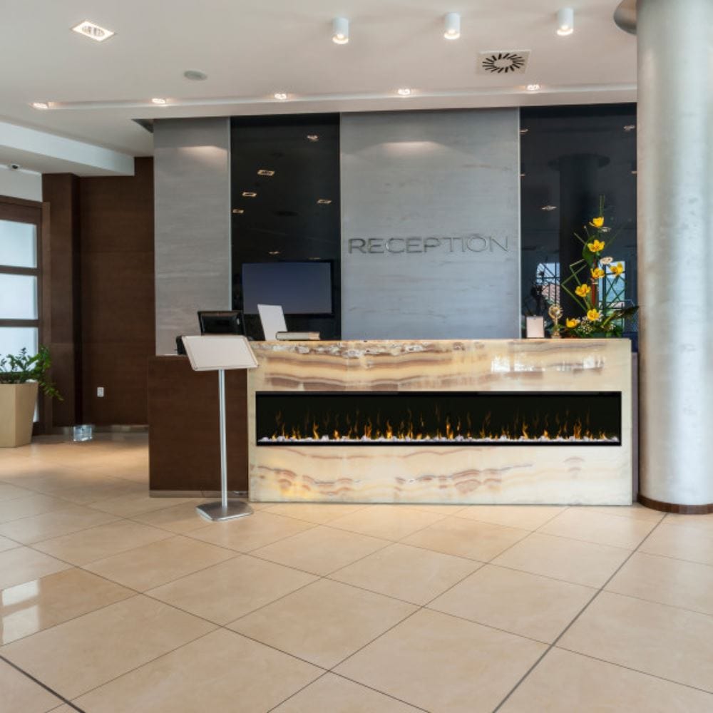 Dimplex IgniteXL 100-Inch Built-in Electric Fireplace at a reception lobby