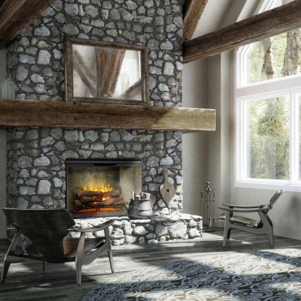 dimplex revillusion 36-inch built-in electric firebox as a masonry styled fireplace