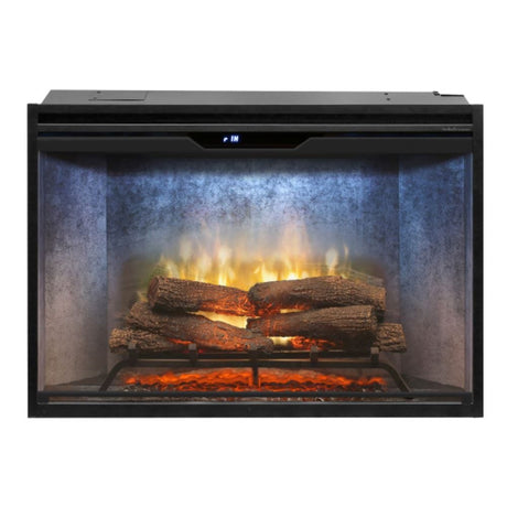 dimplex revillusion 36 electric firebox with weathered concrete interior and blue top light