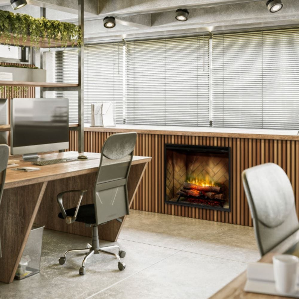 Dimplex Revillusion 36-Inch Portrait Built-in Electric Firebox in an office