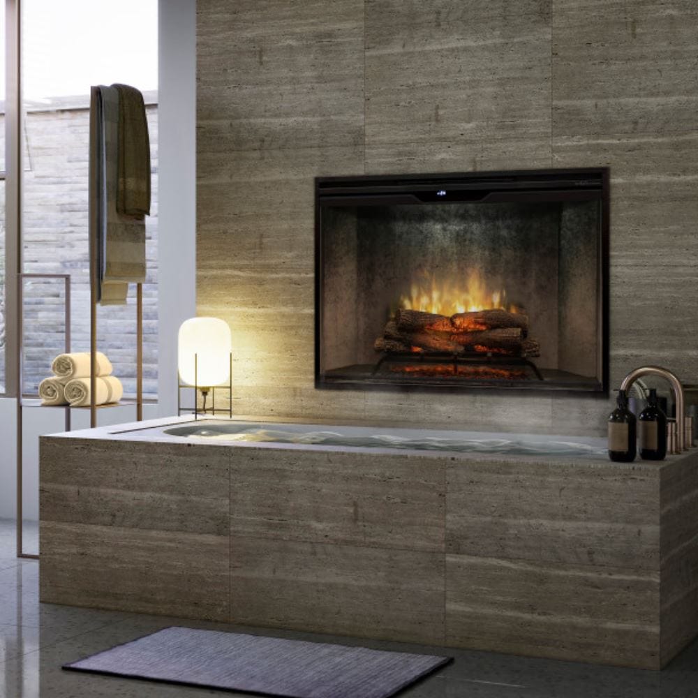 Dimplex Revillusion 42-Inch Built-in Electric Firebox by a bathtub
