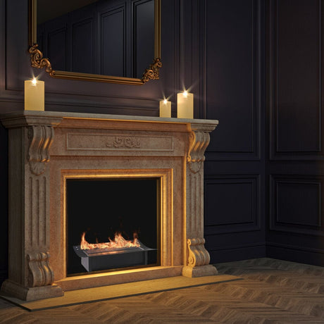 Eco-Feu 12-Inch Matte Black Ethanol Insert in a traditional living space