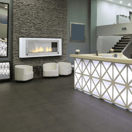 Eco-Feu Santa Cruz 63-Inch Wall Mounted/Built-in Ethanol Fireplace at lobby