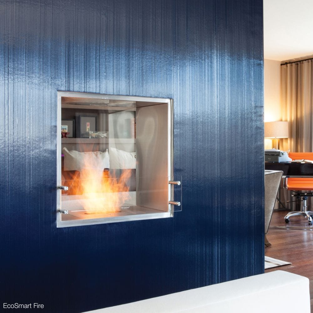 EcoSmart Fire Flex Double Sided Ethanol Firebox installed on a divider