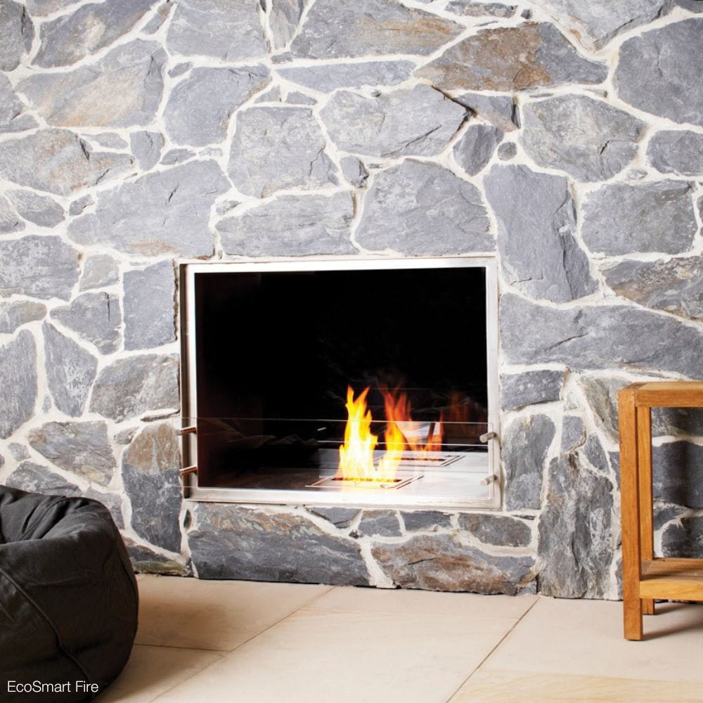 EcoSmart Fire Flex Double Sided Ethanol Firebox with stone surround
