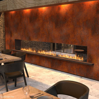 EcoSmart Fire Flex Double Sided Ethanol Firebox in a restaurant