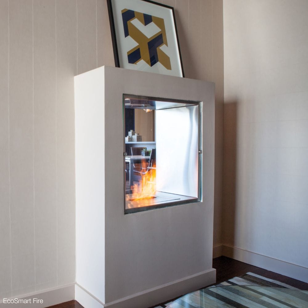 EcoSmart Fire Flex Double Sided Ethanol Firebox in a wall