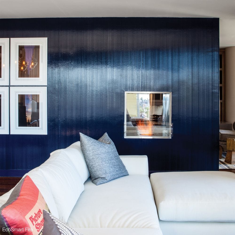 EcoSmart Fire Flex Double Sided Ethanol Firebox installed in a divider