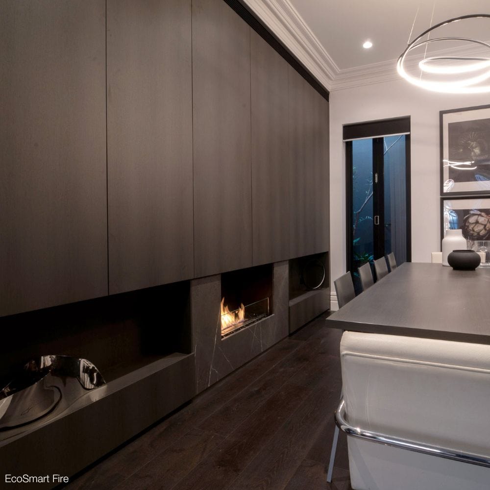 EcoSmart Fire Flex Single Sided Ethanol Firebox in a conference room