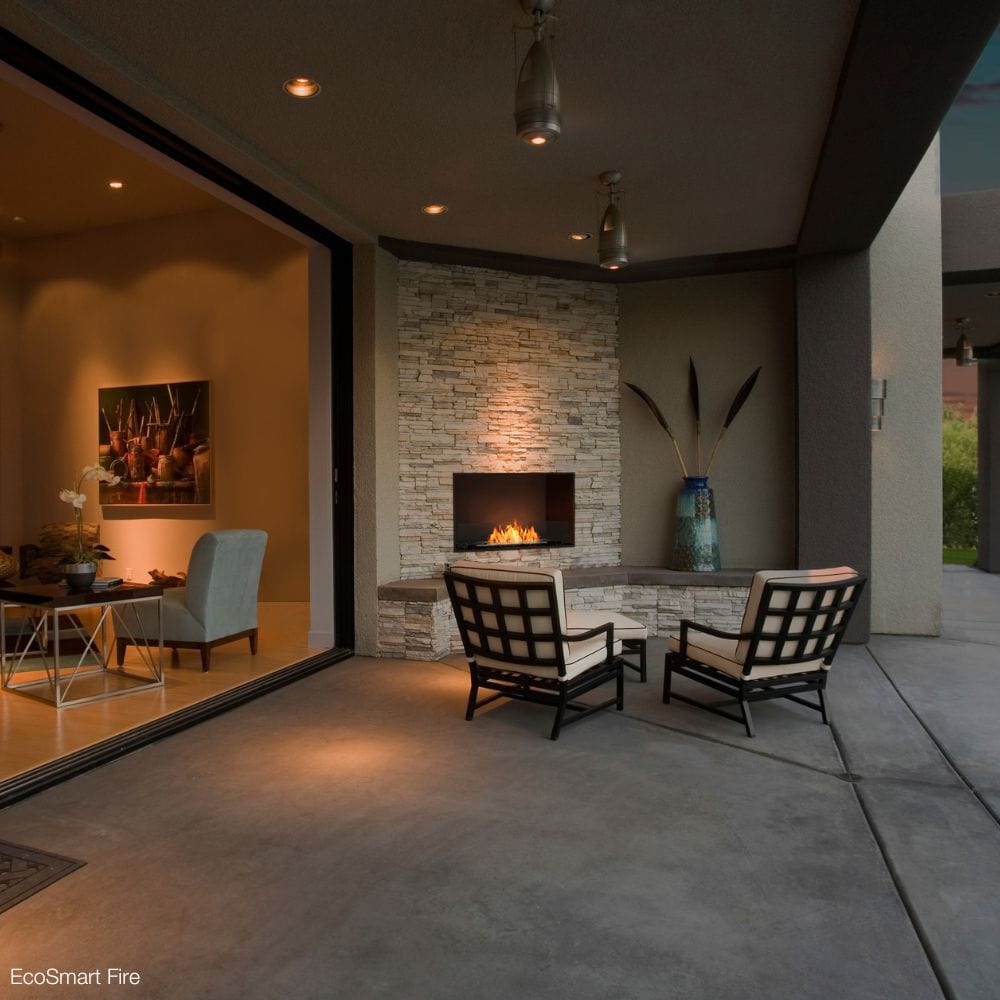 EcoSmart Fire Flex Single Sided Ethanol Firebox installed outdoors