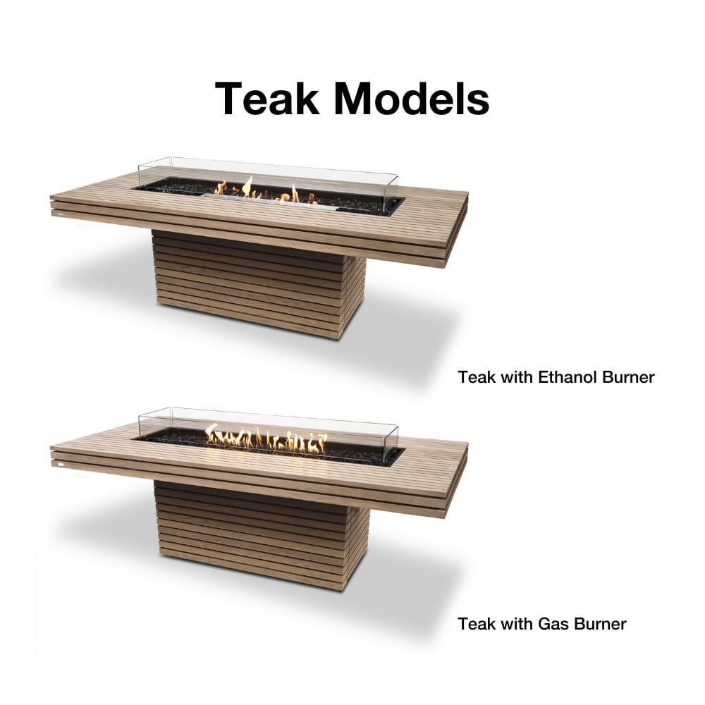 EcoSmart Fire Gin 90 Dining Height Rectangular Fire Pit Table teak models