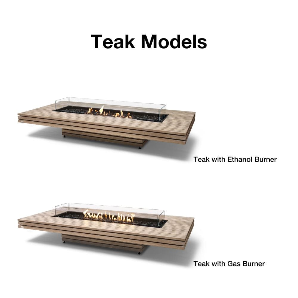 EcoSmart Fire Gin 90 Low Rectangular Fire Pit Table teak models