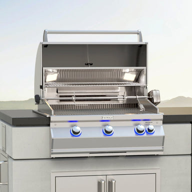 Fire Magic Aurora A660i Built-In Gas Grill on a black countertop