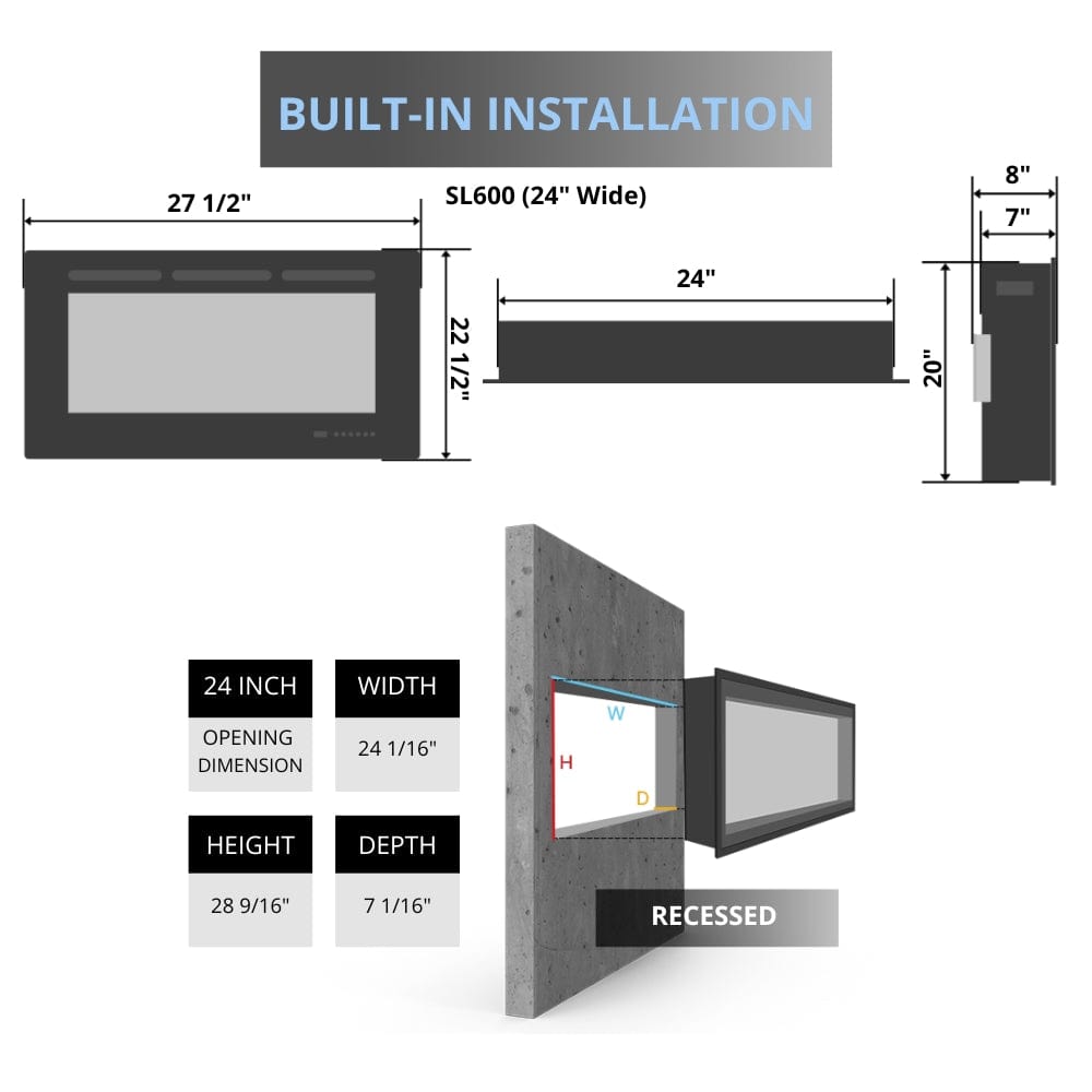 e-fx sl600 fireplace specs