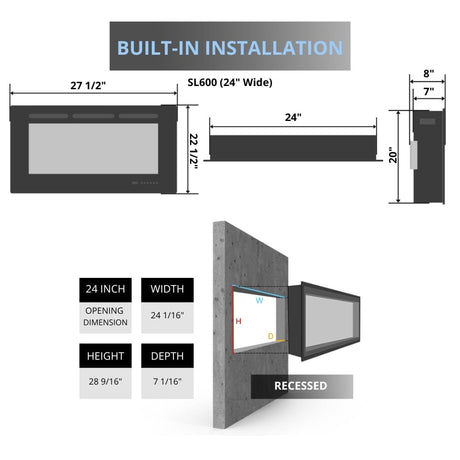 e-fx sl600 fireplace specs