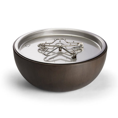 HPC 35-Inch Aluminum Gas Fire Bowl with walnut finish and torpedo burner