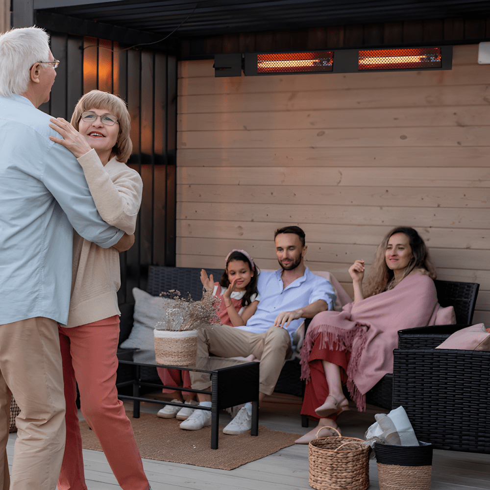 King Electric SmartWave Infrared Radiant Patio Heater is installed at outdoor party.