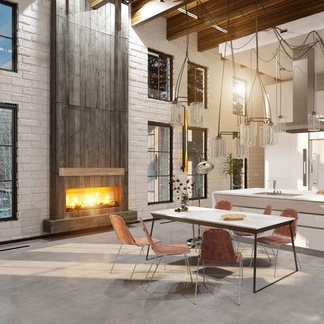 Lexington Hearth Grist Mill Concrete Mantel Shelf in an industrial living space