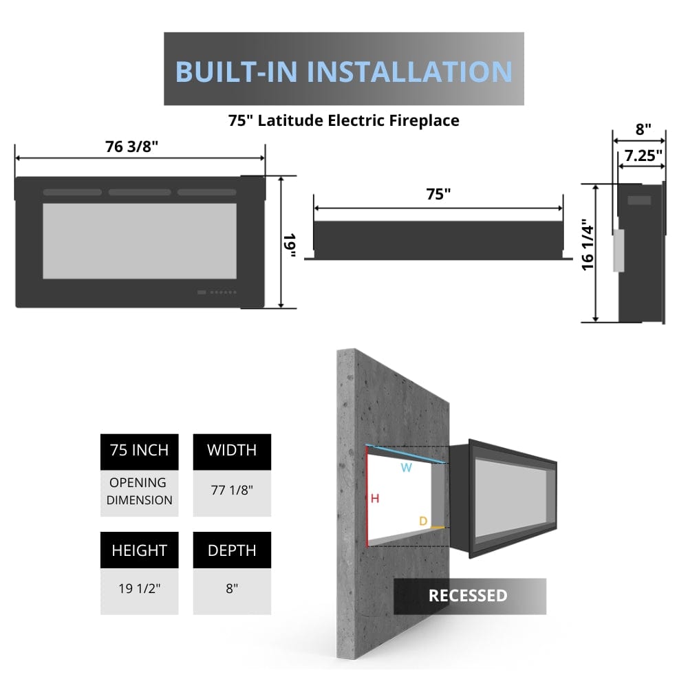 Litedeer Homes Latitude Built-in 75-Inch Electric Fireplace Specs