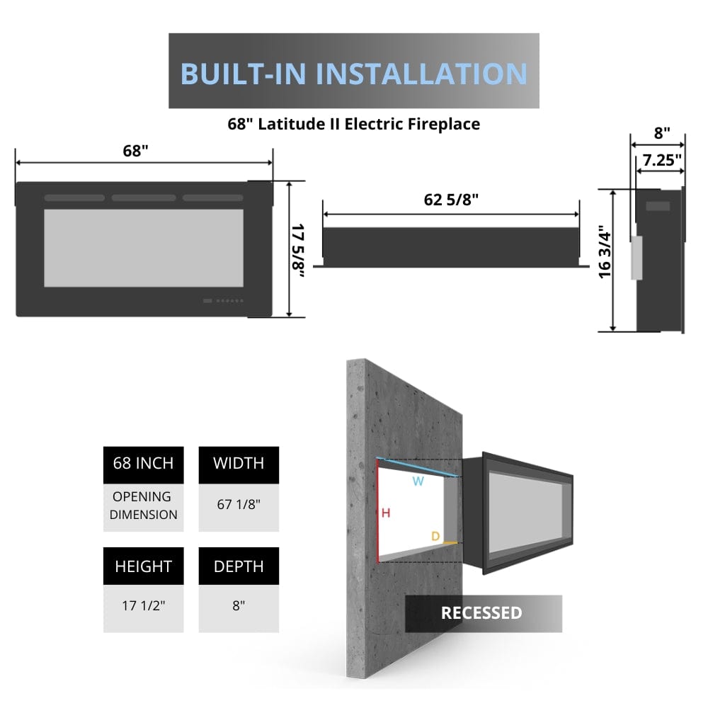 Litedeer Homes Latitude II 68-Inch Electric Fireplace Specs