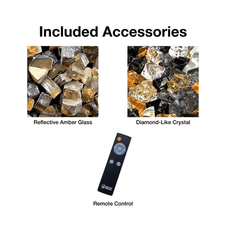 Included Accessories - Reflective Amber Glass, Diamond-Like Crystal, and Remote Control