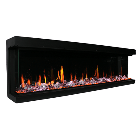 Litedeer Homes Warmcastle 3-Sided Smart Electric Fireplace in an angled view.