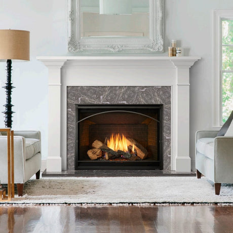 Kenwood Flush Wood Mantel in a traditional living room