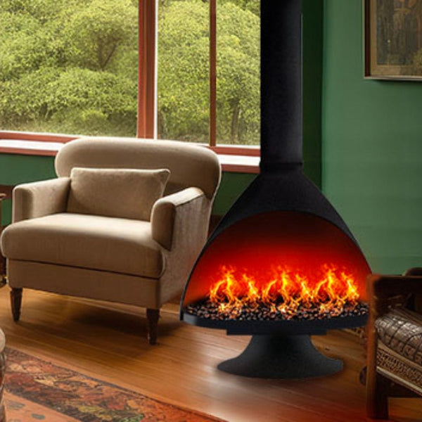 malm zircon aquafire conical fireplace in a traditional living room