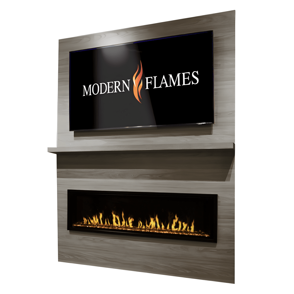 Modern Flames Allwood Fireplace Wall System with Orion Slim and Mounted TV in Driftwood Gray Finish