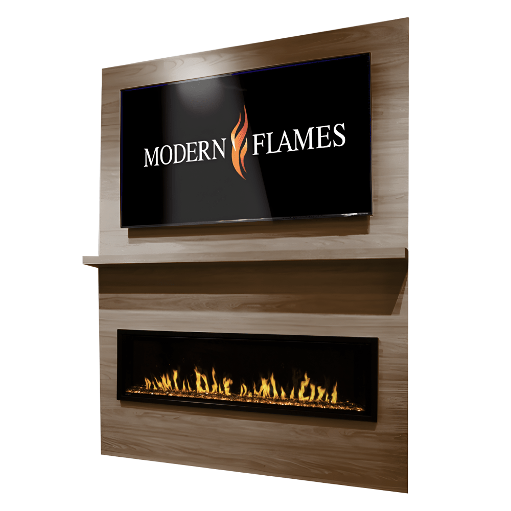 Modern Flames Allwood Fireplace Wall System with Orion Slim and Mounted TV in Weathered Walnut Finish