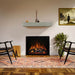 Modern Flames Redstone 36 Electric Fireplace with gray mantel in minimalist boho room