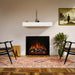 Modern Flames Redstone 36 Electric Fireplace with white mantel in minimalist boho room