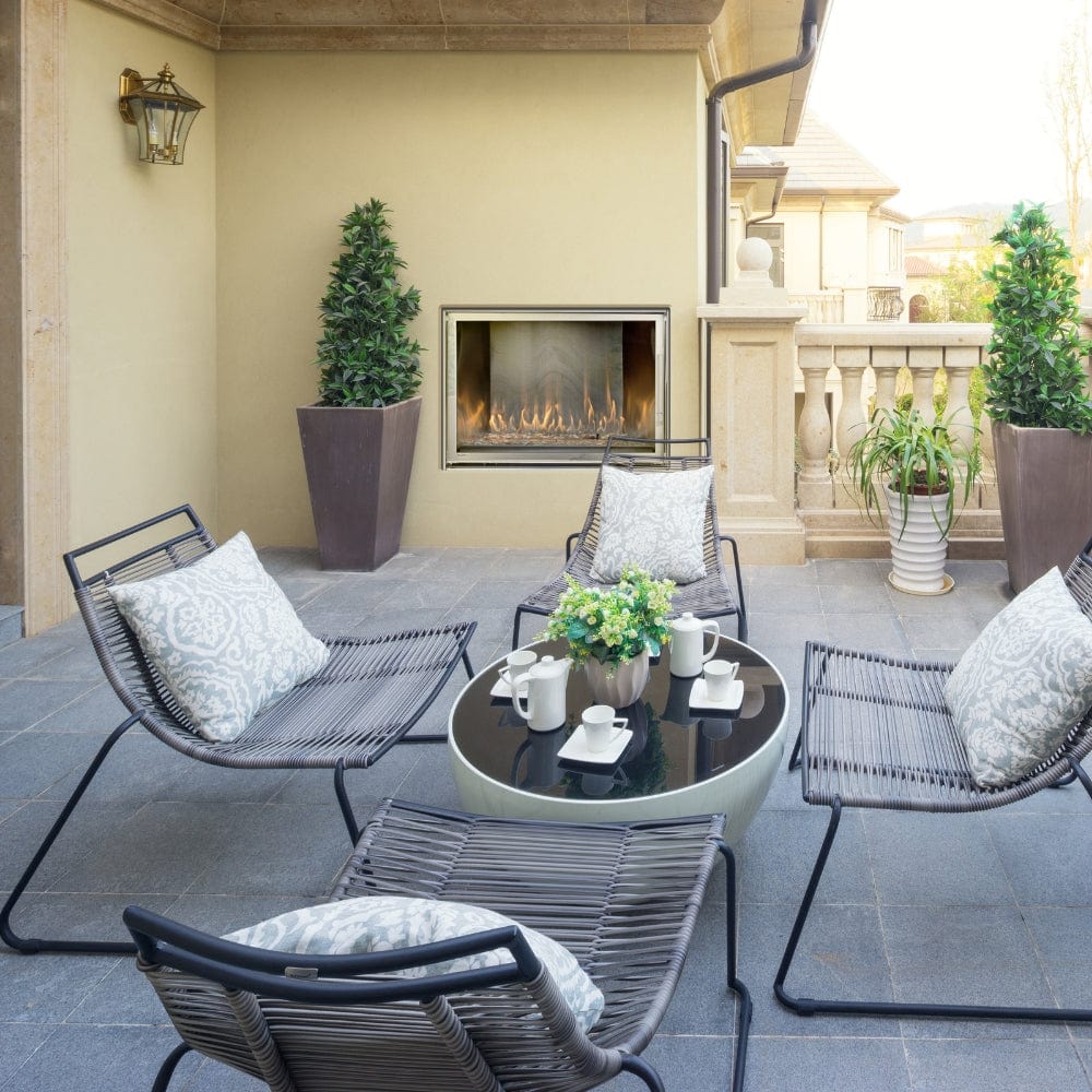 Montigo Divine Ventless Linear Outdoor Gas Fireplace on a terrace