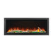 napoleon astound 62" electric fireplace with birch logs and green ember bed lights