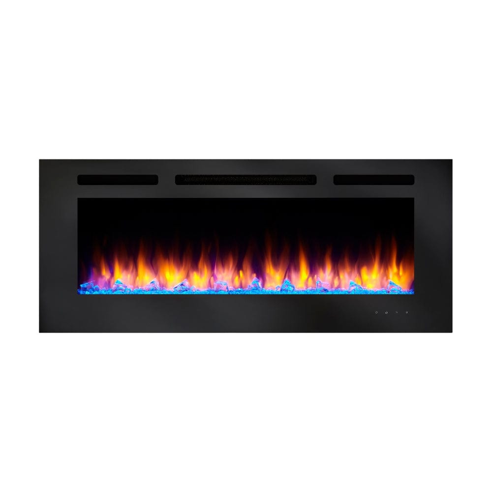 simplifire allusion 48-inch electric fireplace with orange flames and blue ember lights
