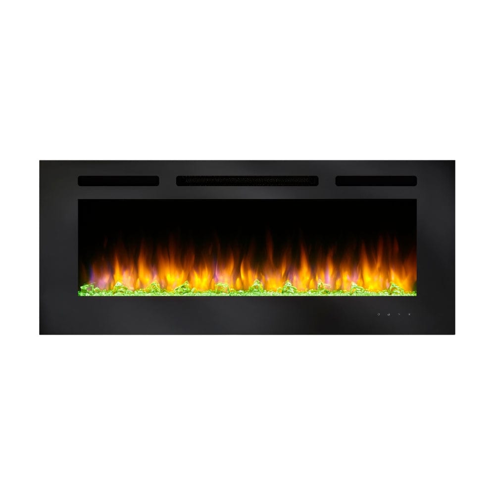 simplifire allusion 48-inch electric fireplace with orange flames and green ember lights