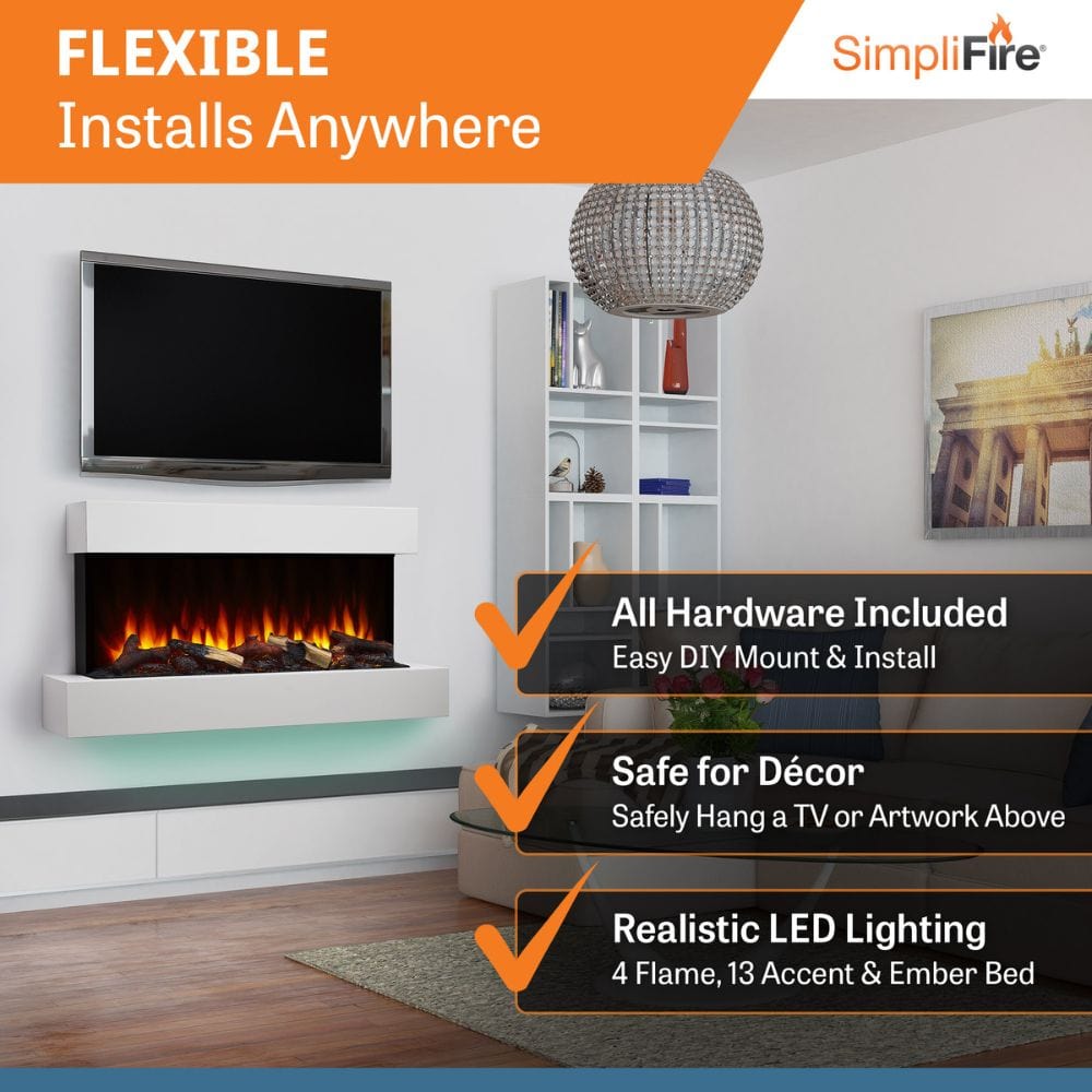 Simplifire Format Electric Fireplace with tv above