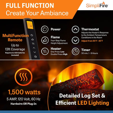 Simplifire Built-In Traditional Electric Fireplace Insert Features