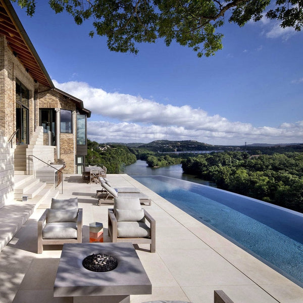 Solus Elevated Halo 48-Inch Square Gas Fire Pit by the pool