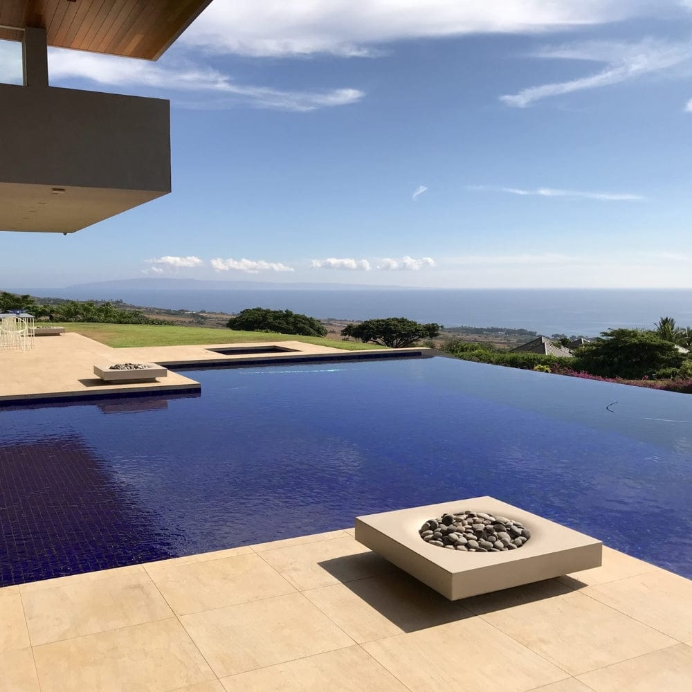 Solus Halo Low Square Concrete Gas Fire Pit by the pool