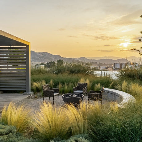 solus hemi gas fire pit in a garden