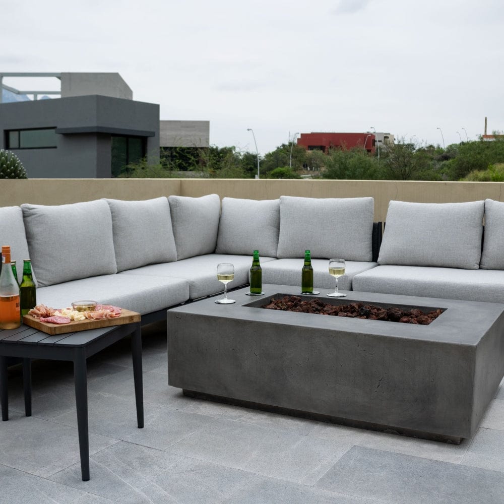 Stonelum Manhattan 01 Rectangular Graphite Fire Pit Table on a rooftop